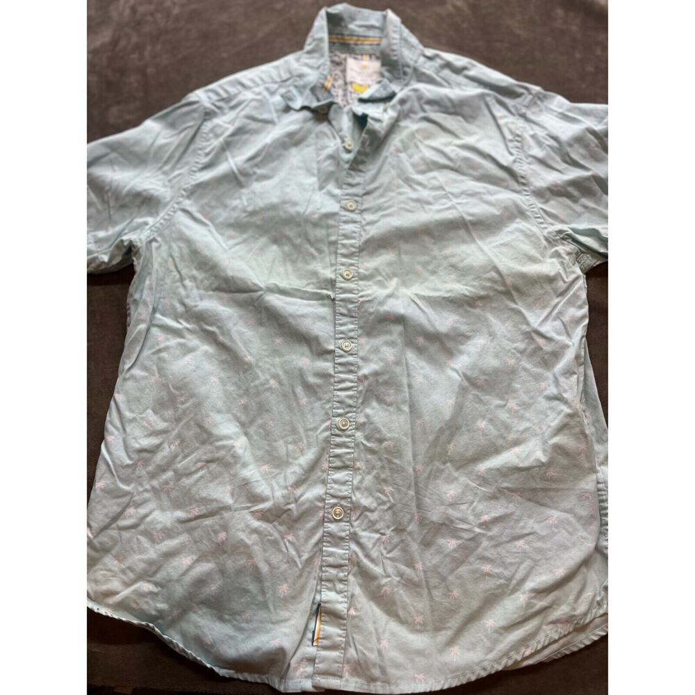 Denim & Flower Ricky Singh Mens Short Sleeve Blue Button‎ Up Slim Fit Large